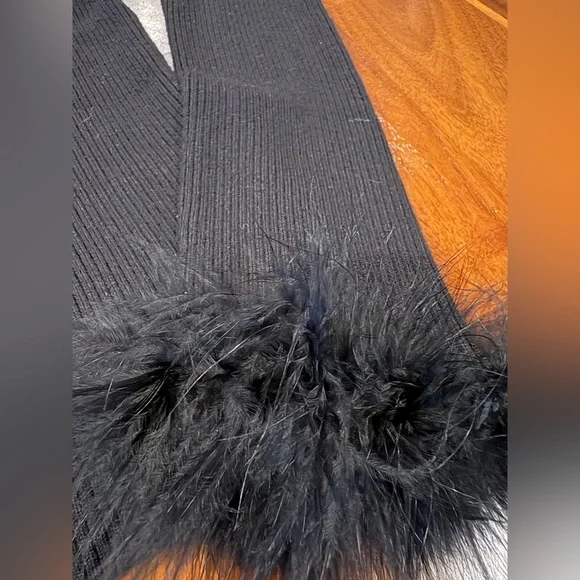 NWOT, Elegant Black Sweater with Feather Trim, slightly off shoulder, by Cato - Picture 6 of 9
